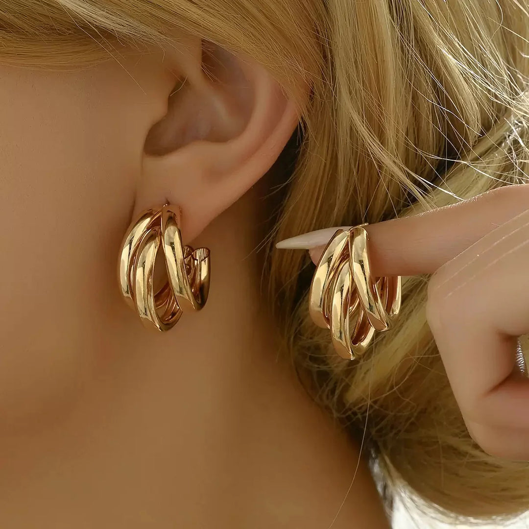 Korean Gold Multi Hoop Earrings
