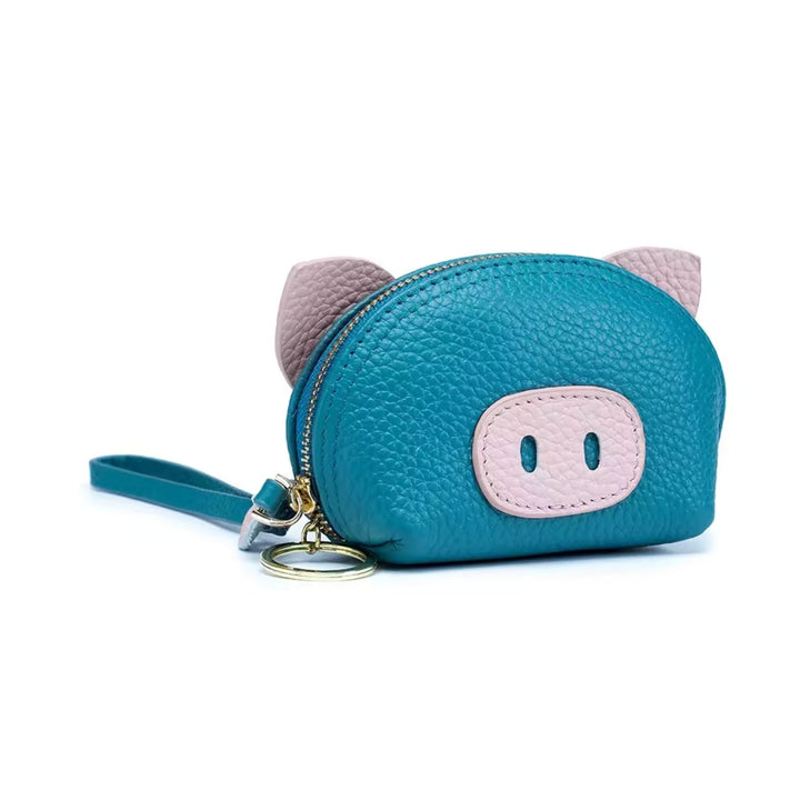 Leather Pig Coin Pouch with Wrist Strap