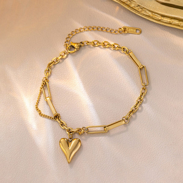 Gold-Plated Anti Tarnish Heart Charm Bracelet