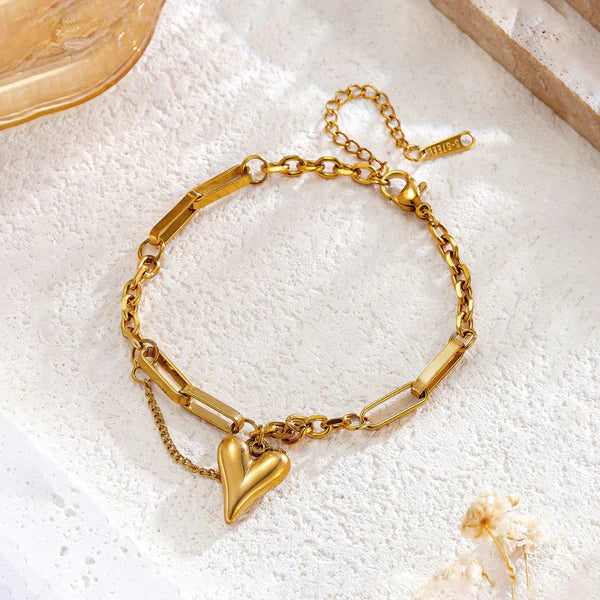 Gold-Plated Anti Tarnish Heart Charm Bracelet