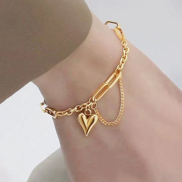Gold-Plated Anti Tarnish Heart Charm Bracelet