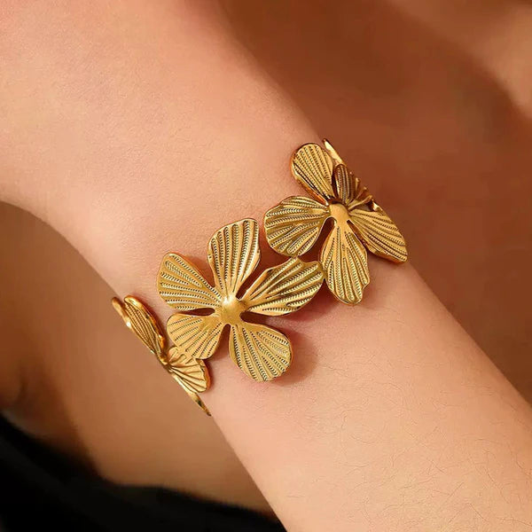 Gold Plated Anti Tarnish Floral Cuff Bracelet