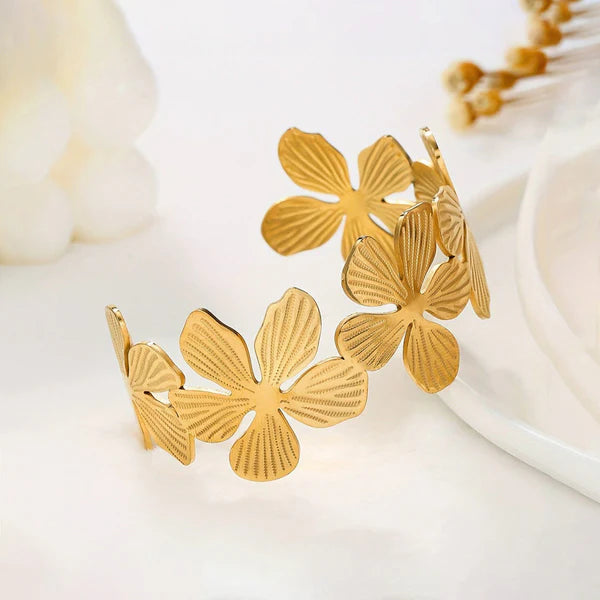 Gold Plated Anti Tarnish Floral Cuff Bracelet