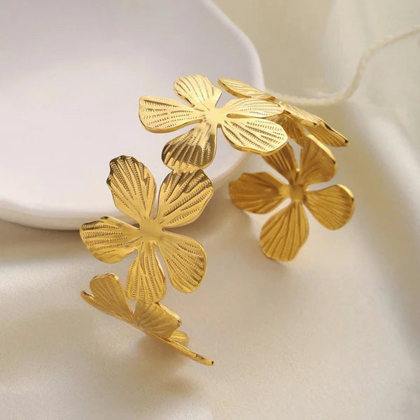 Gold Plated Anti Tarnish Floral Cuff Bracelet