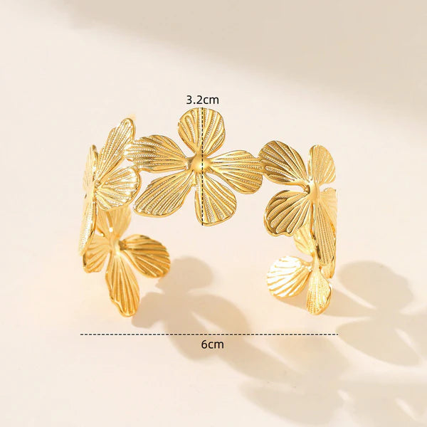 Gold Plated Anti Tarnish Floral Cuff Bracelet