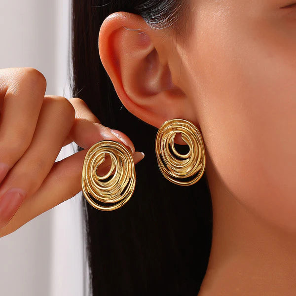 Gold Plated Anti Tarnish Spiral Stud Earrings