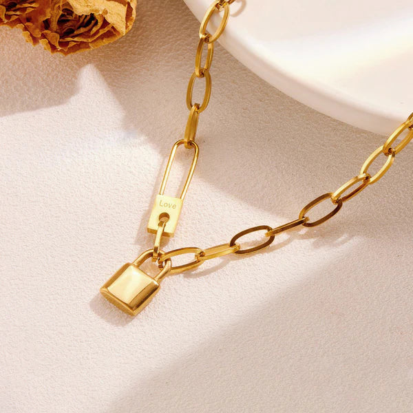 Gold-Plated Anti Tarnish Lock  Necklace