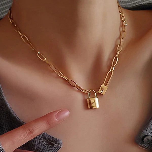 Gold-Plated Anti Tarnish Lock  Necklace