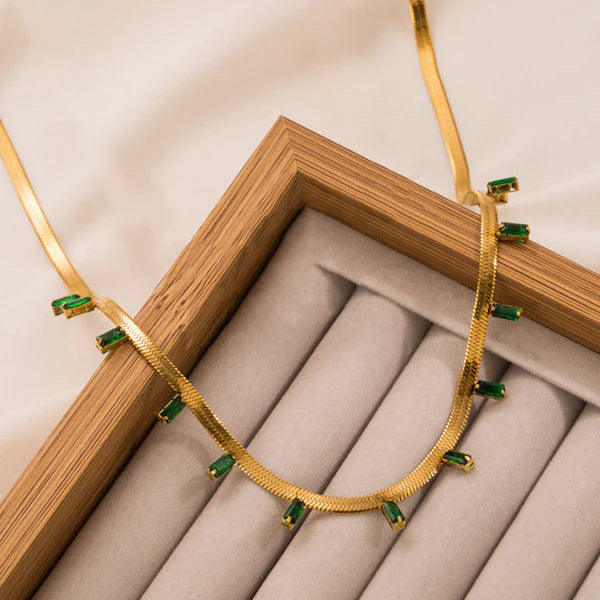 Gold Plated Anti Tarnish Green Emerald Studded Necklace