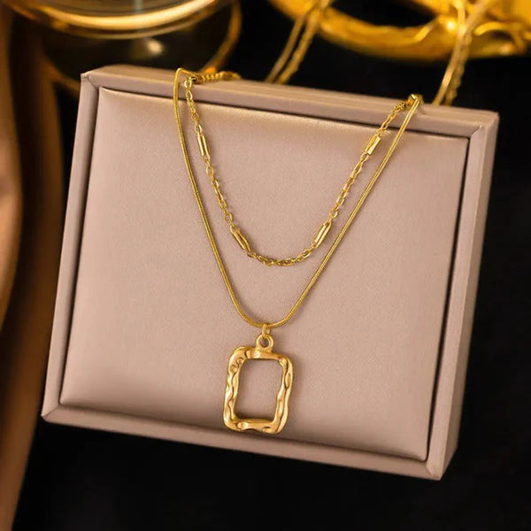 Gold Plated  Anti Tarnish Dual Strand Geometric Necklace