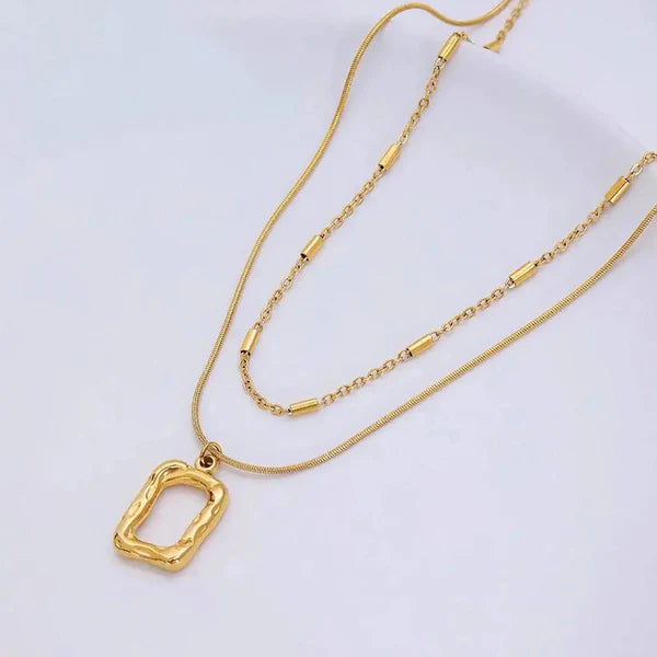 Gold Plated  Anti Tarnish Dual Strand Geometric Necklace