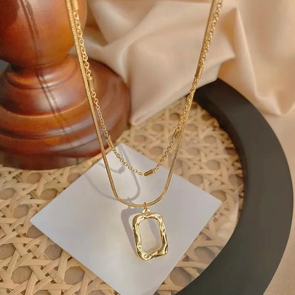 Gold Plated  Anti Tarnish Dual Strand Geometric Necklace