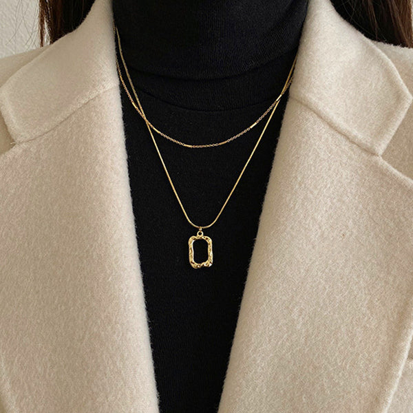 Gold Plated  Anti Tarnish Dual Strand Geometric Necklace