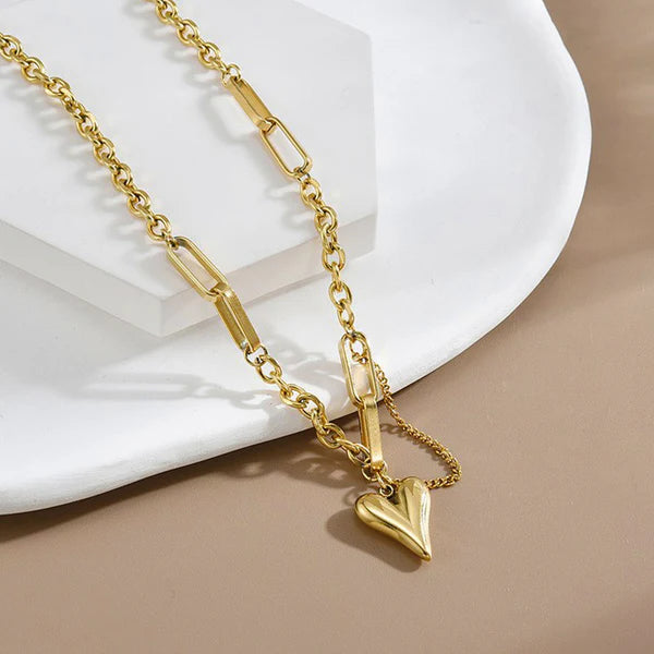 Gold Plated Anti Tarnish Heart Rope Chain Necklace