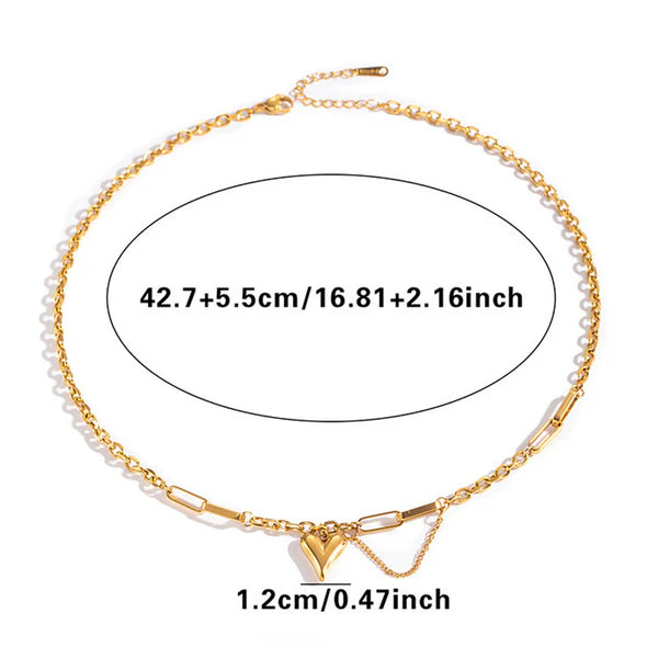 Gold Plated Anti Tarnish Heart Rope Chain Necklace
