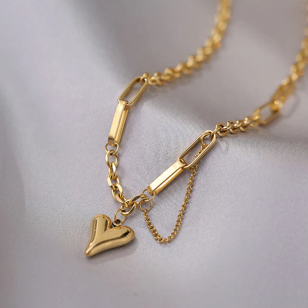 Gold Plated Anti Tarnish Heart Rope Chain Necklace