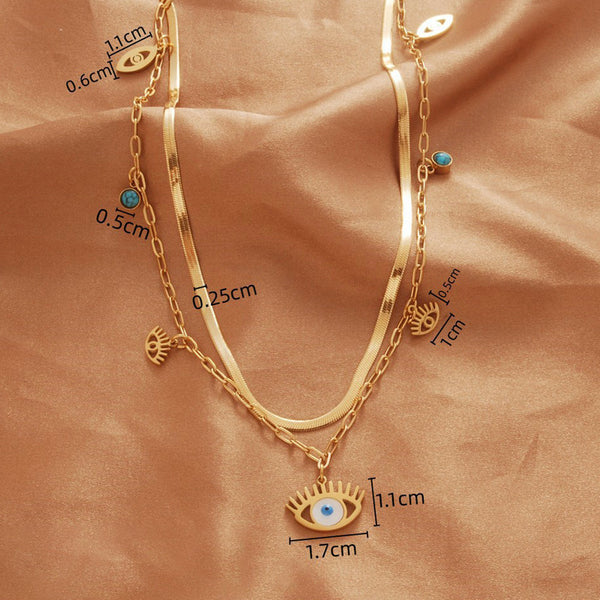 Gold Plated Anti Tarnish Evil Eye Dual Strand Necklace
