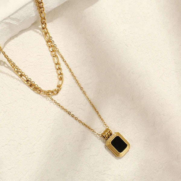 Gold Plated Anti-Tarnish Black pendant Dual strand Necklace