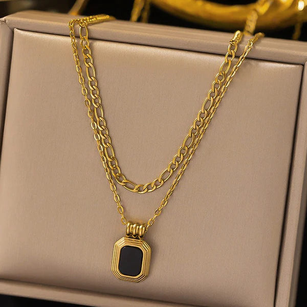 Gold Plated Anti-Tarnish Black pendant Dual strand Necklace