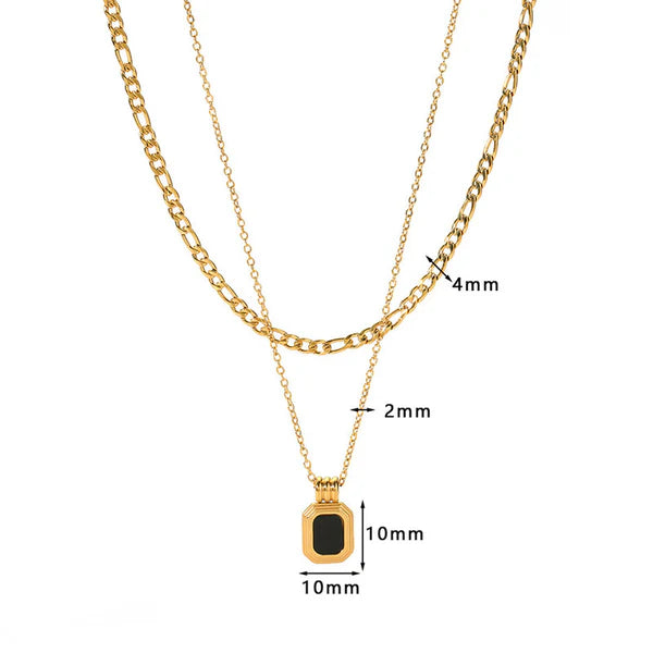 Gold Plated Anti-Tarnish Black pendant Dual strand Necklace