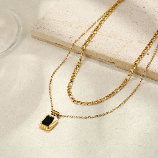 Gold Plated Anti-Tarnish Black pendant Dual strand Necklace