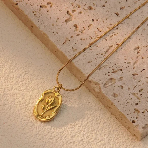 Gold Plated Anti Tarnish Rose Pendant Necklace