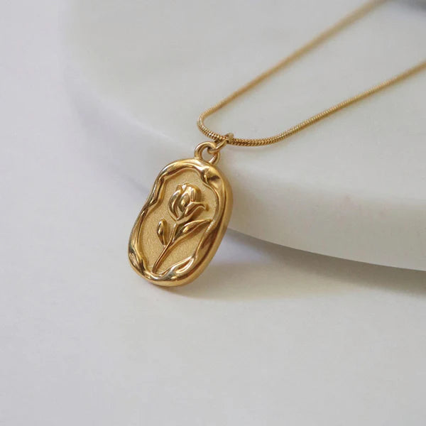 Gold Plated Anti Tarnish Rose Pendant Necklace