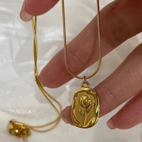 Gold Plated Anti Tarnish Rose Pendant Necklace