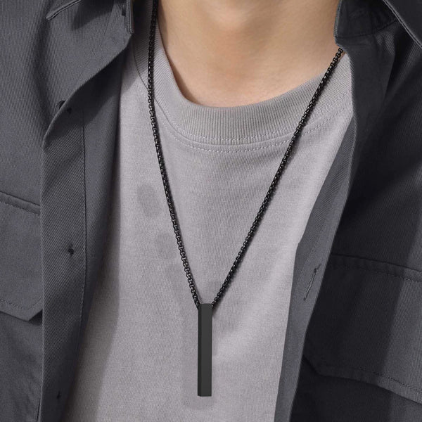 Black Silver Plated Anti Tarnish Bar Pendant Necklace