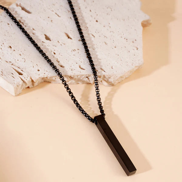Black Silver Plated Anti Tarnish Bar Pendant Necklace