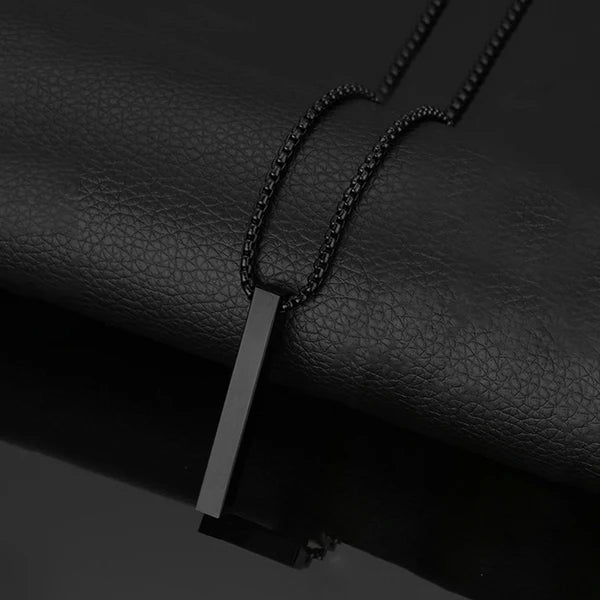 Black Silver Plated Anti Tarnish Bar Pendant Necklace