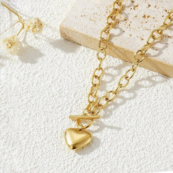 Gold Plated Anti Tarnish Heart Themed Chunky Pendant