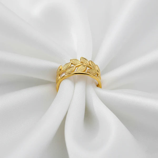 Gold Plated Anti Tarnish Leaf Vine Adjustable Ring