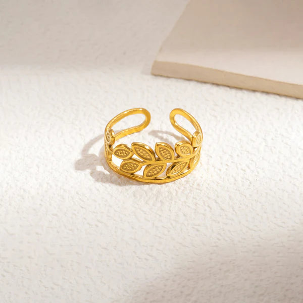 Gold Plated Anti Tarnish Leaf Vine Adjustable Ring