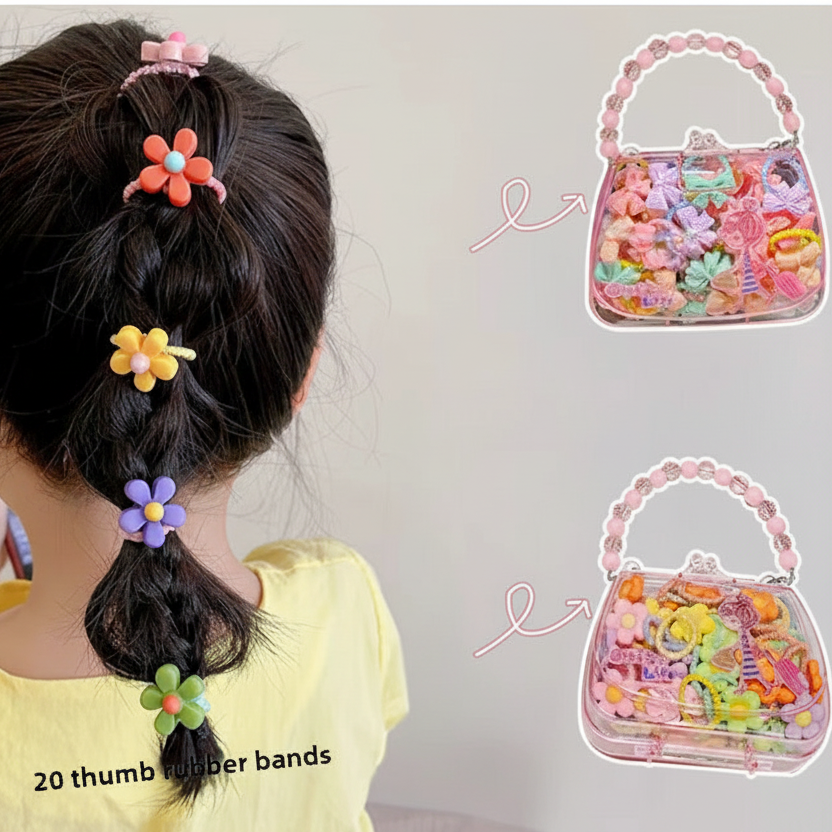 20-Piece Kids Elastic Hair Tie Set with Mini Organizer Bag