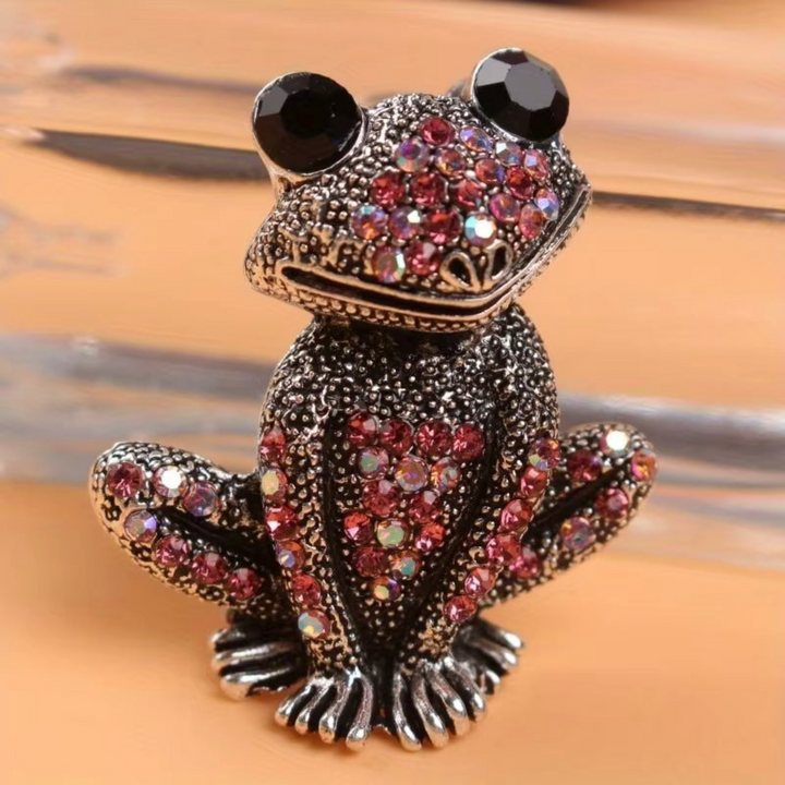 Rhinestone Frog Brooch