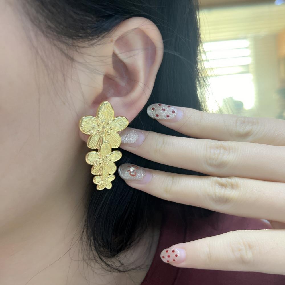 Gold-Plated Anti Tarnish Triple flower Earrings