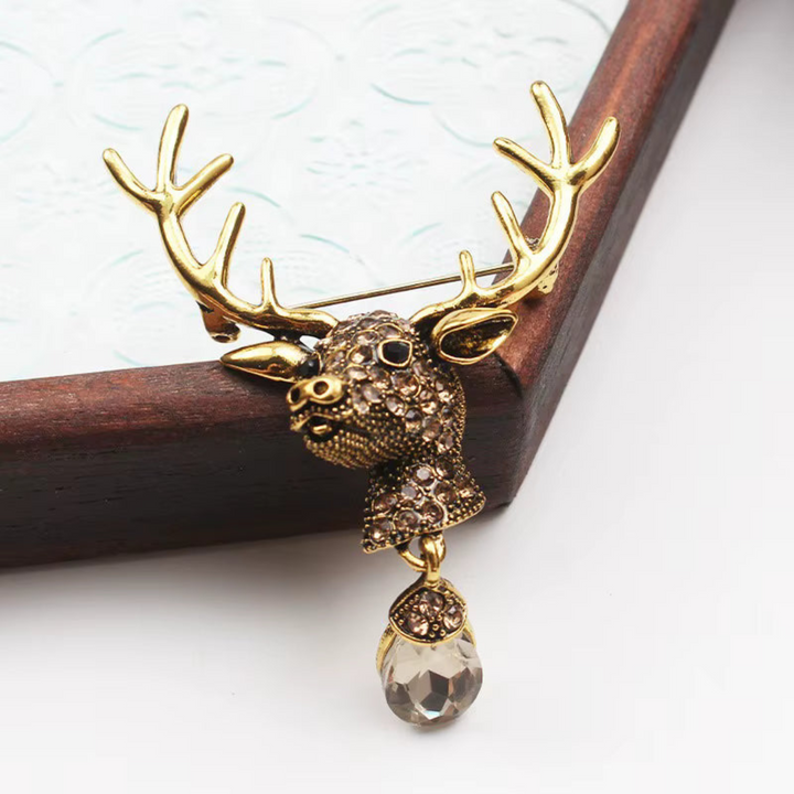 Rhinestone Deer Brooch