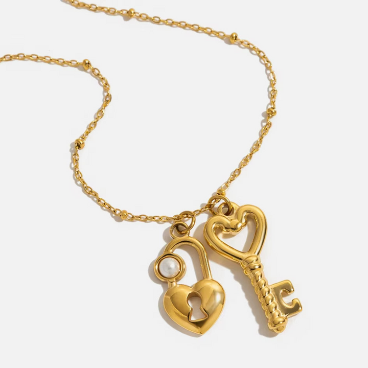 18K Gold Plated Stainless Steel - Lock & Key Heart Necklace
