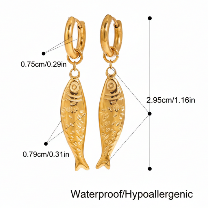 18K Gold Plated Stainless Steel - Fish Hoop Earring