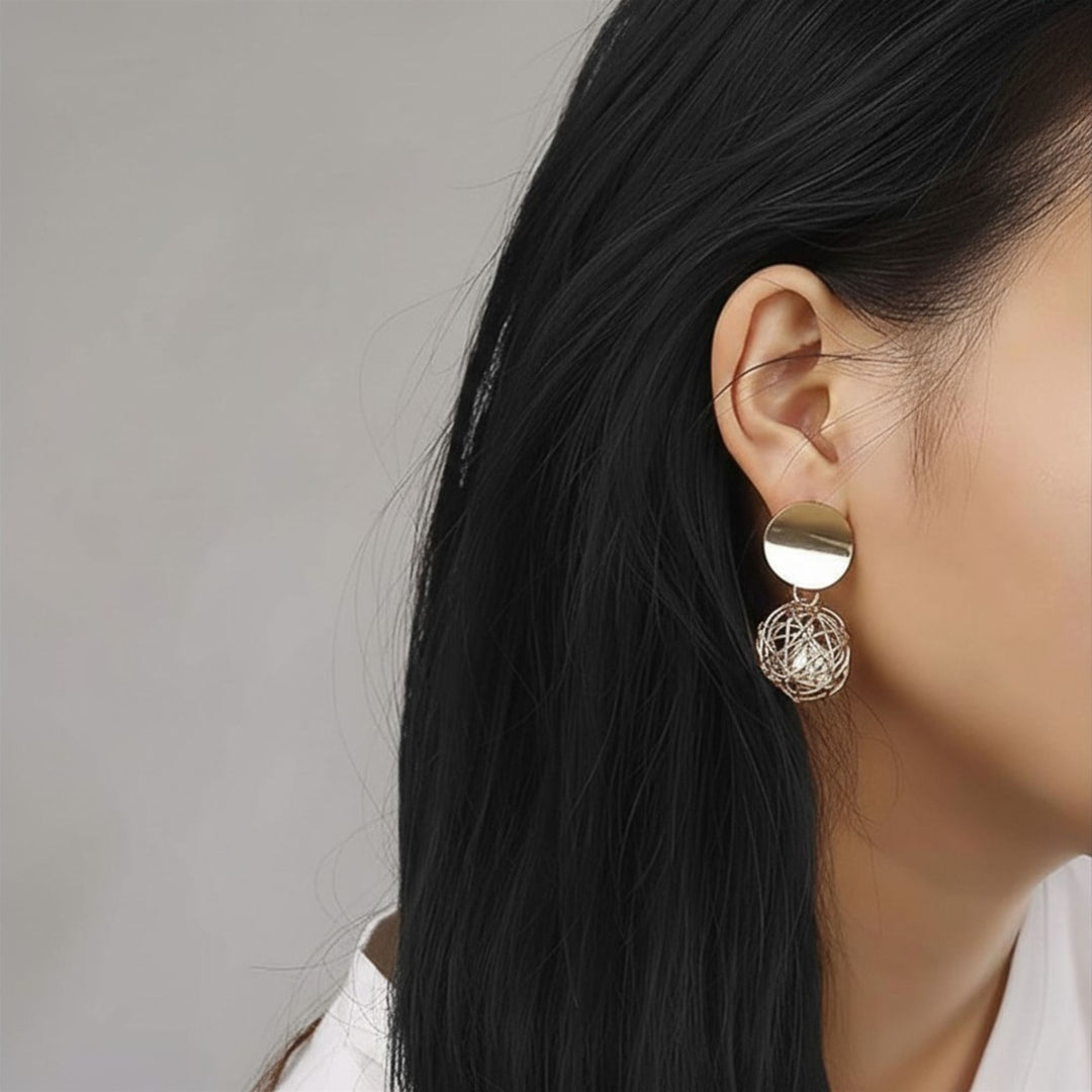 Gold Wire Pearl Ball Drop Earrings