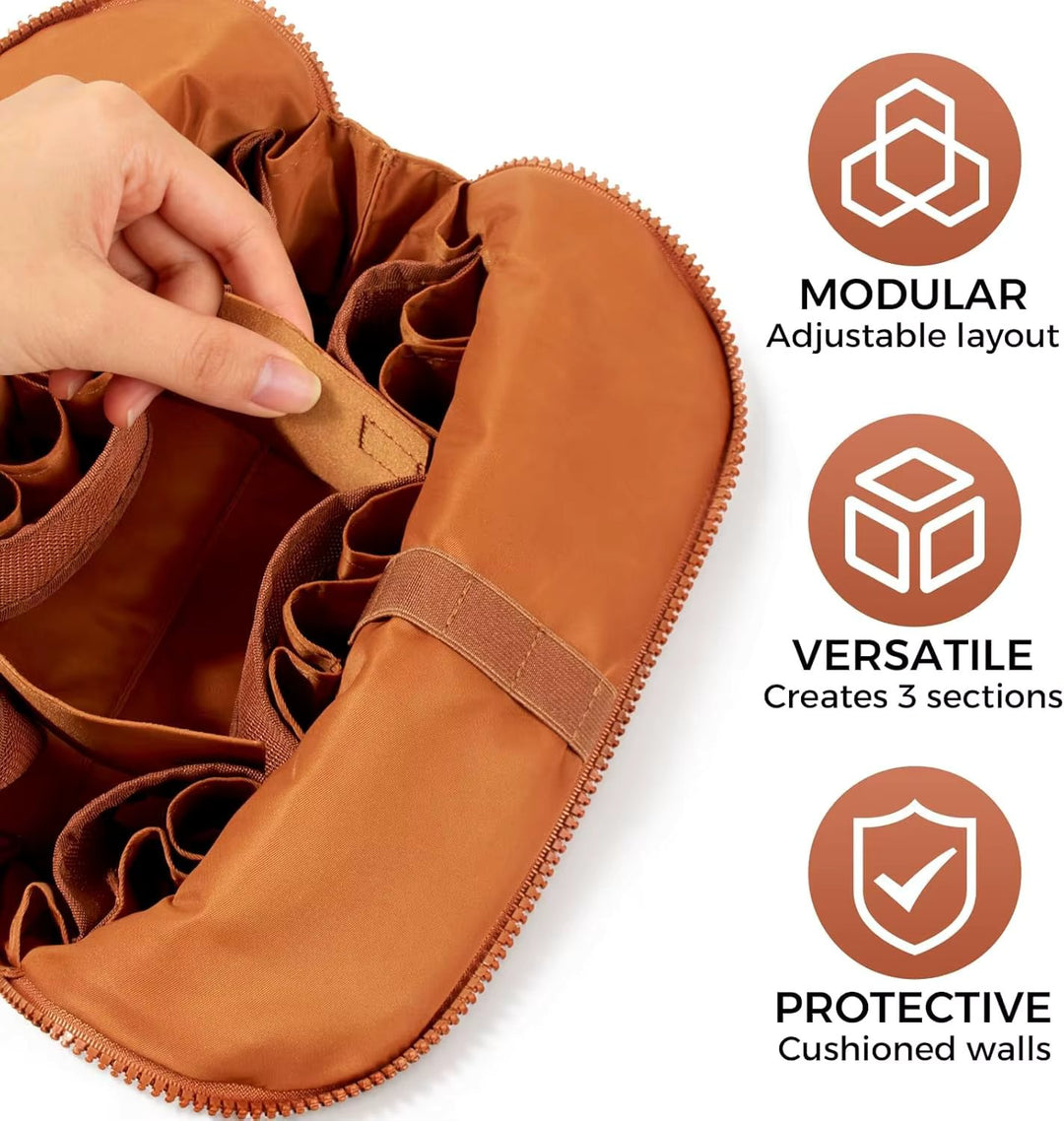 Leather Makeup Organiser – Travel Bag with Adjustable Compartments