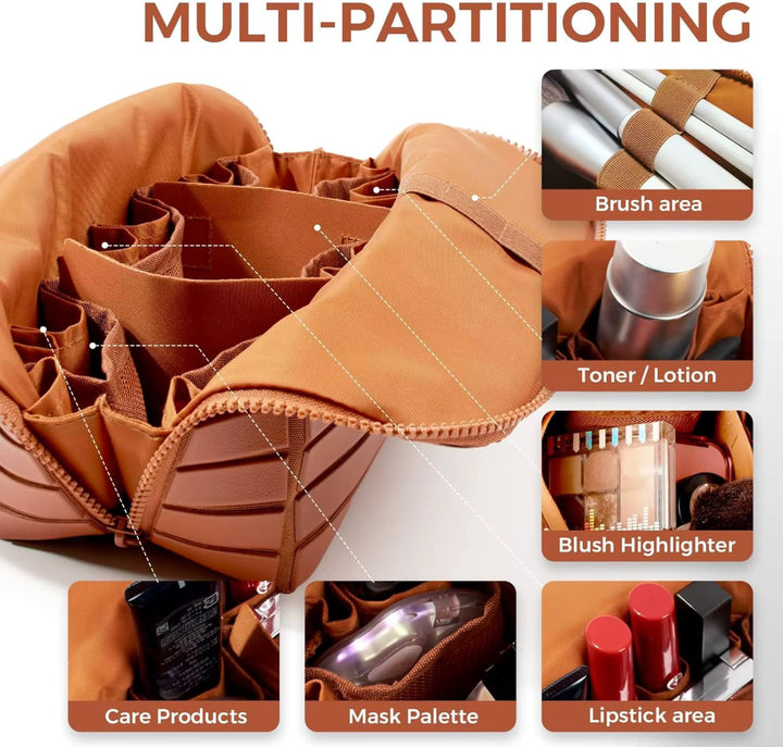Leather Makeup Organiser – Travel Bag with Adjustable Compartments