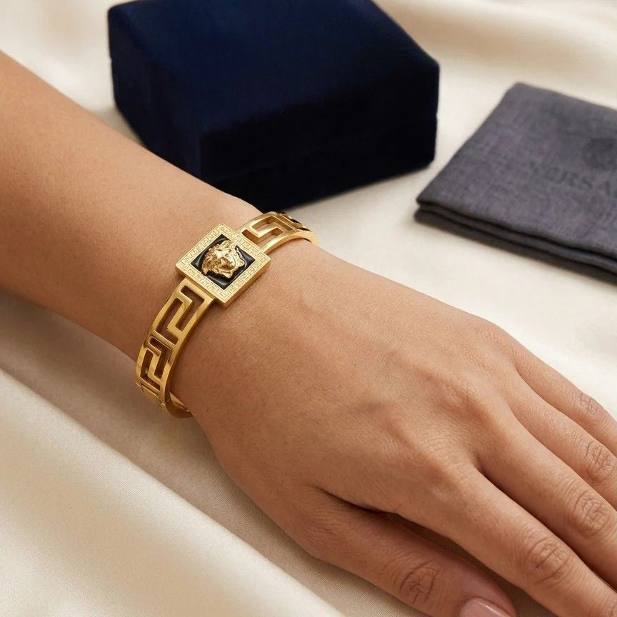 Anti Tarnish Gold Cuff Bracelet – Greek Key Design
