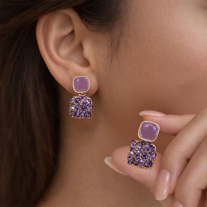 Korean Purple rectangle Stud Earrings