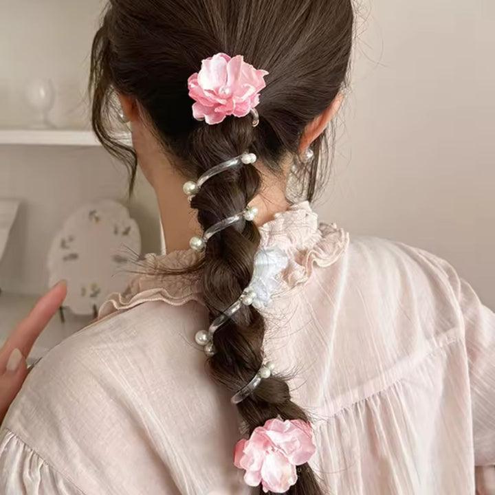 Floral Braid Spiral Hair Tie with Pearl Accent