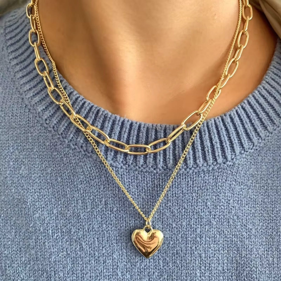 Minimal Layered Heart Necklace