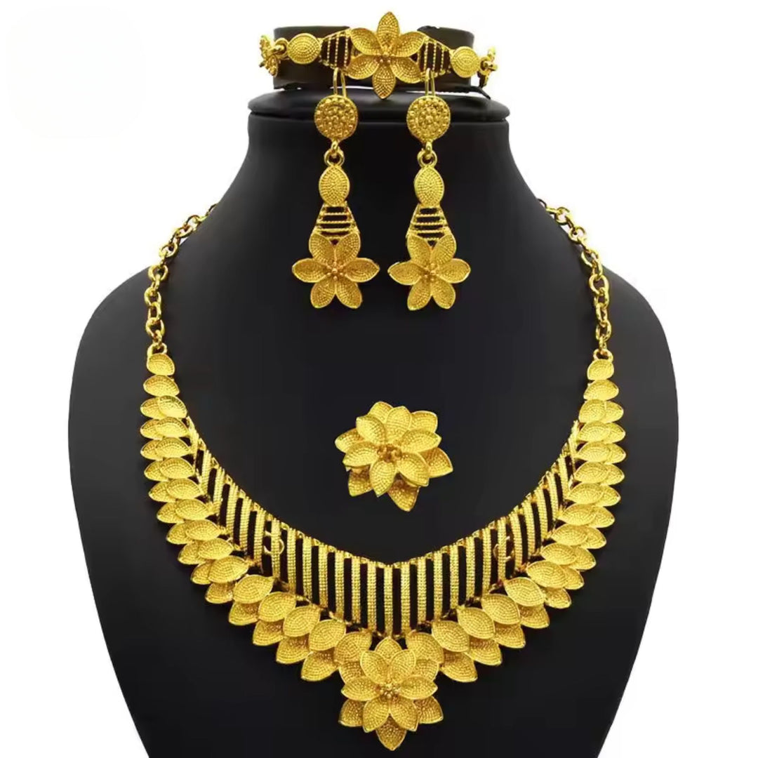 24K Gold Plated Dubai Bridal Jewelry Set - Leaf