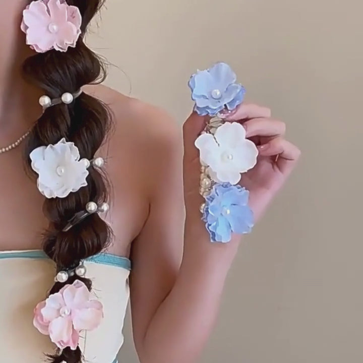Floral Braid Spiral Hair Tie with Pearl Accent